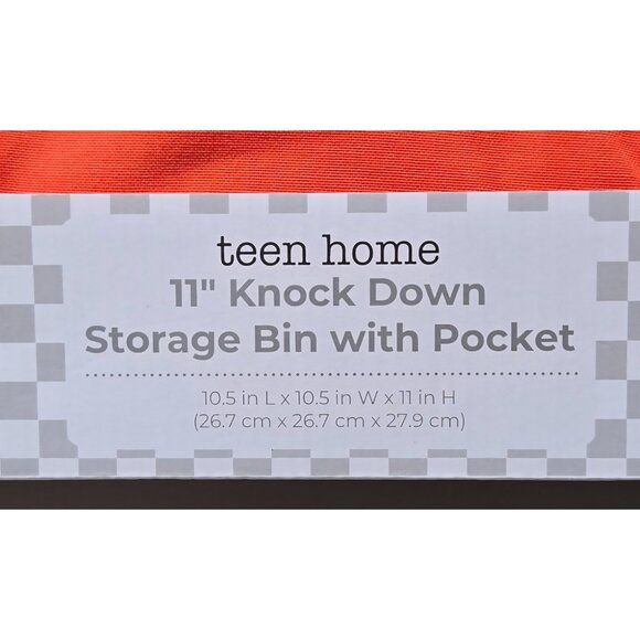 Teen Home 11" Brown & Orange Trim Knock Down Cubby Storage Bin w/ Front Pocket - Picture 3 of 6
